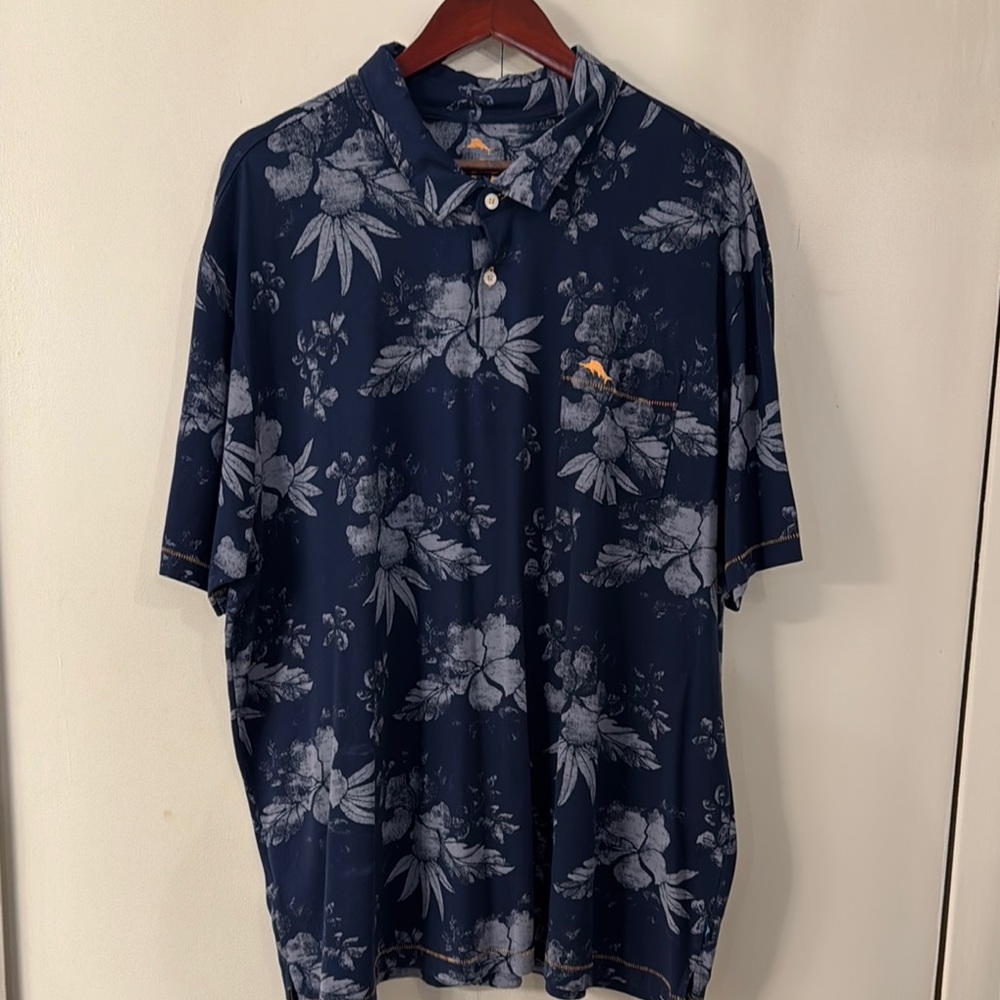 Tommy Bahama Blue and White Floral Polo Shirt